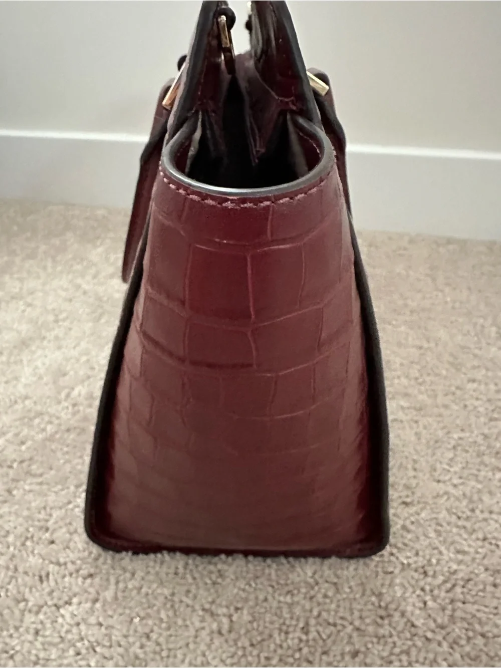 Michael Kors Croc-Embossed Burgundy Satchel with Detachable Strap